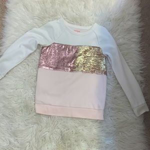 Pink, white, and gold flip sequin girls sweater